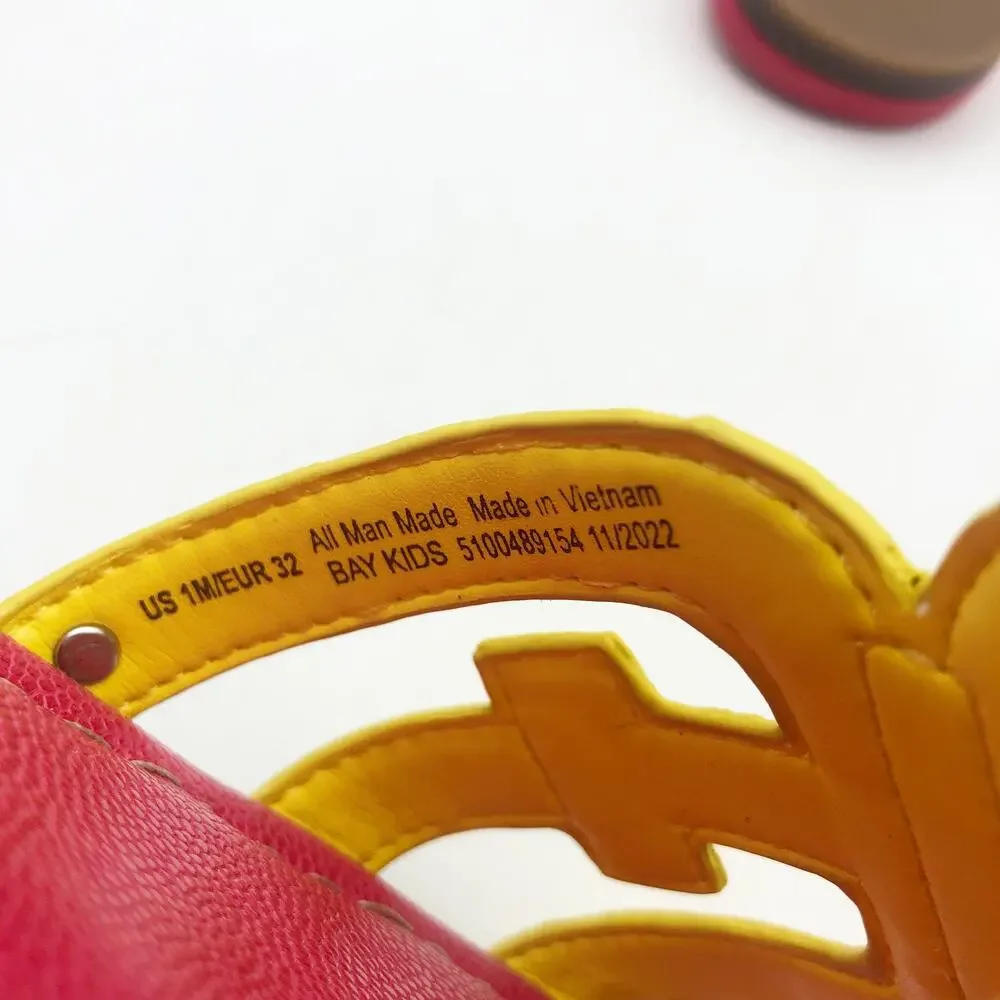 Sam Edelman Girls Bay Cut Out Slide Sandals Size 1 Pink Yellow Leather NIB